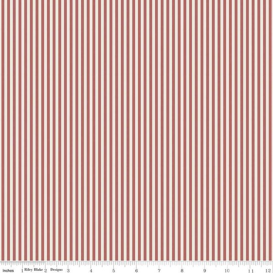 Fabric Riley Blake Basics Ivory/Canyon Rose 1/8" Stripes by the Quarter Yard C505-CANYONROSE